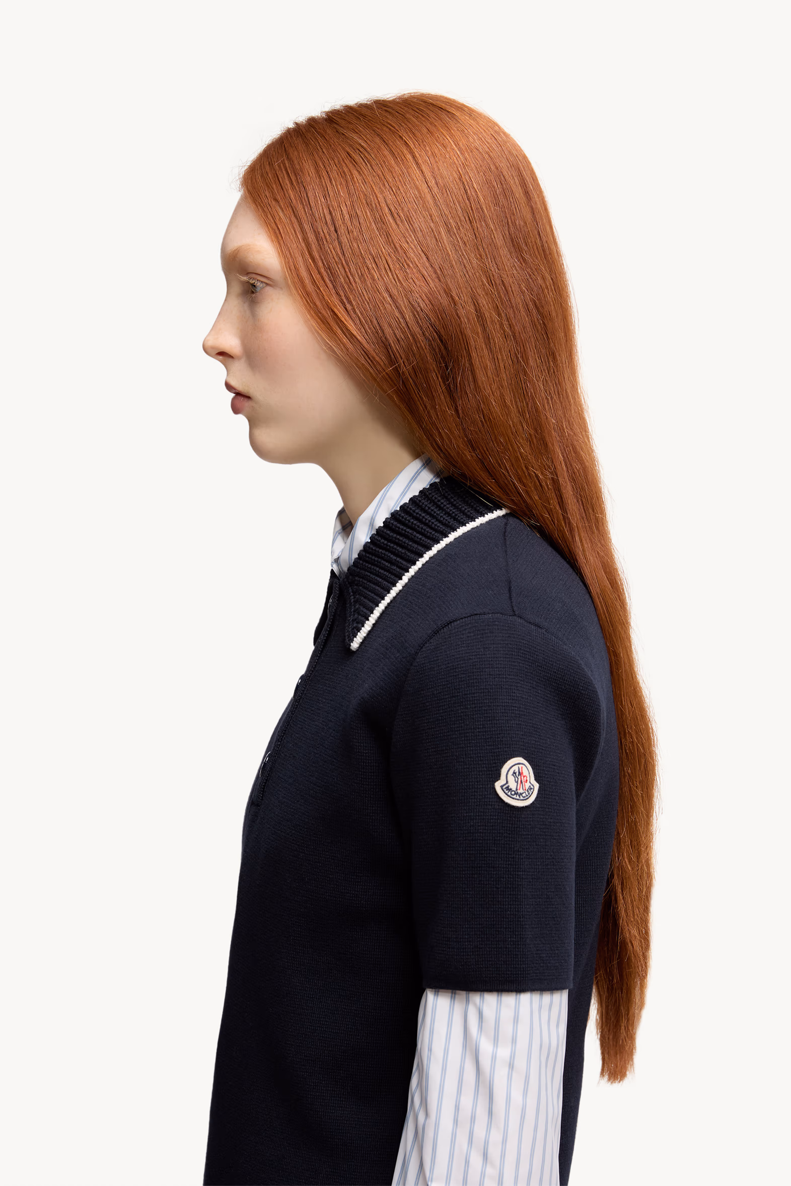 Knit Cotton Polo Shirt Women Navy Blue Moncler 4